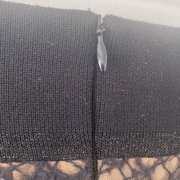 D.EXTERIOR Black & Nude Spider Web Embroidered Plissé Skirt Wool Mix Sheer - Picture 5 of 10